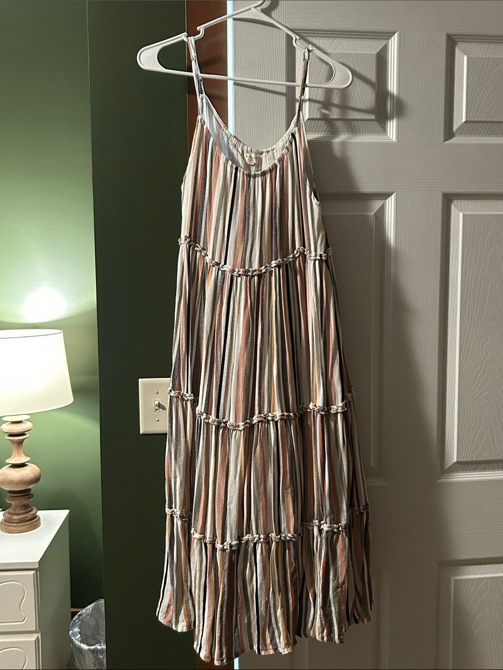 Cost Plus World Market Striped Tiered Maxi Dress in Cream, Rust, Navy & Gray